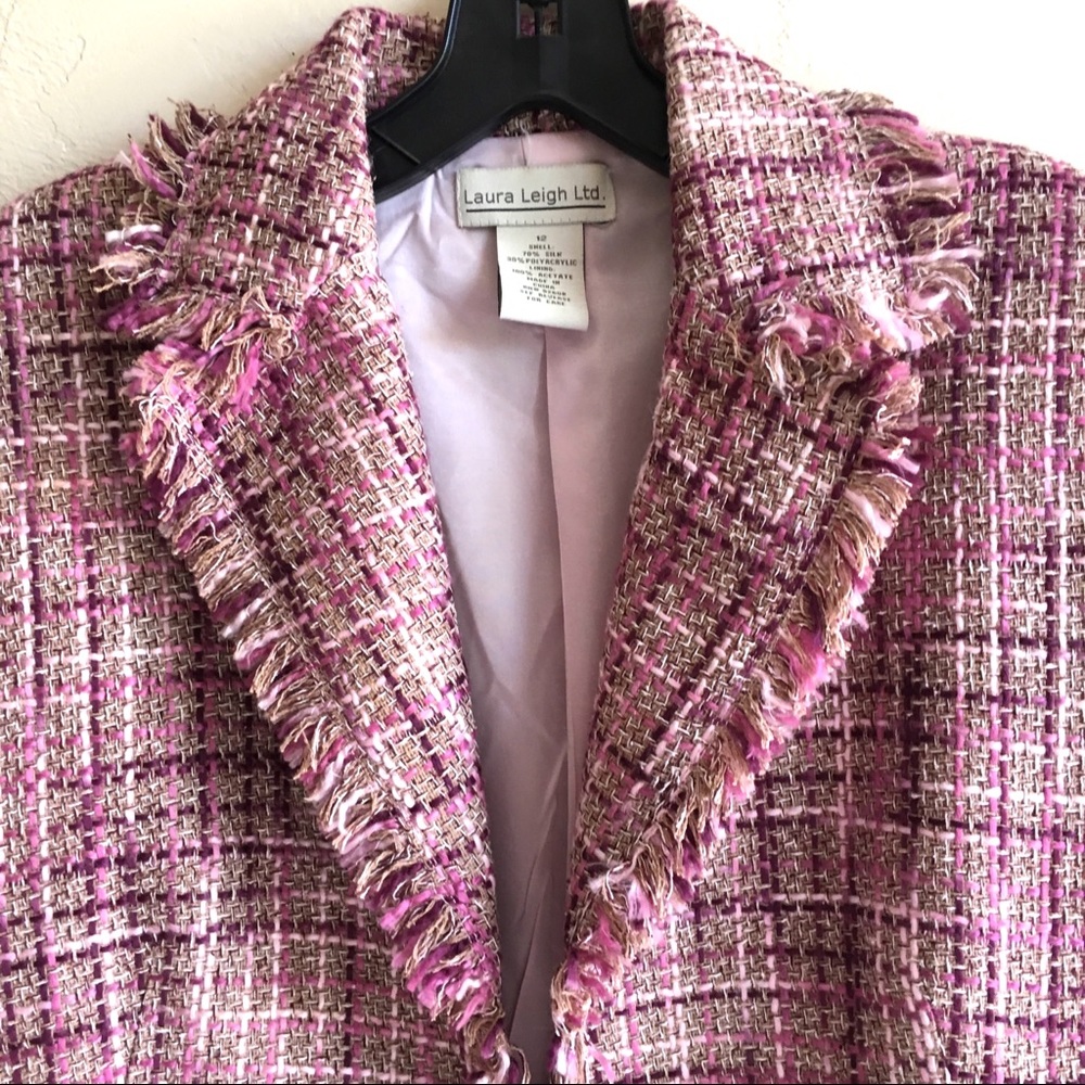 Pink Silk Acrylic Tweed Blazer Fringe Ends Sz12